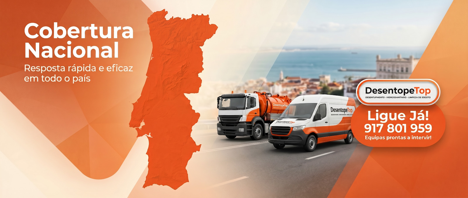 DesentopeTOP — Cobertura Nacional em Portugal: desentupimento, hidrojateamento e limpeza de esgotos 24h